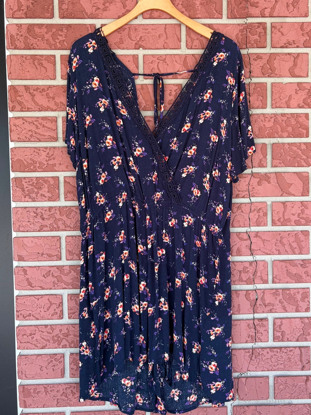 Xhilaration Navy Floral Lace-Trim Midi Dress